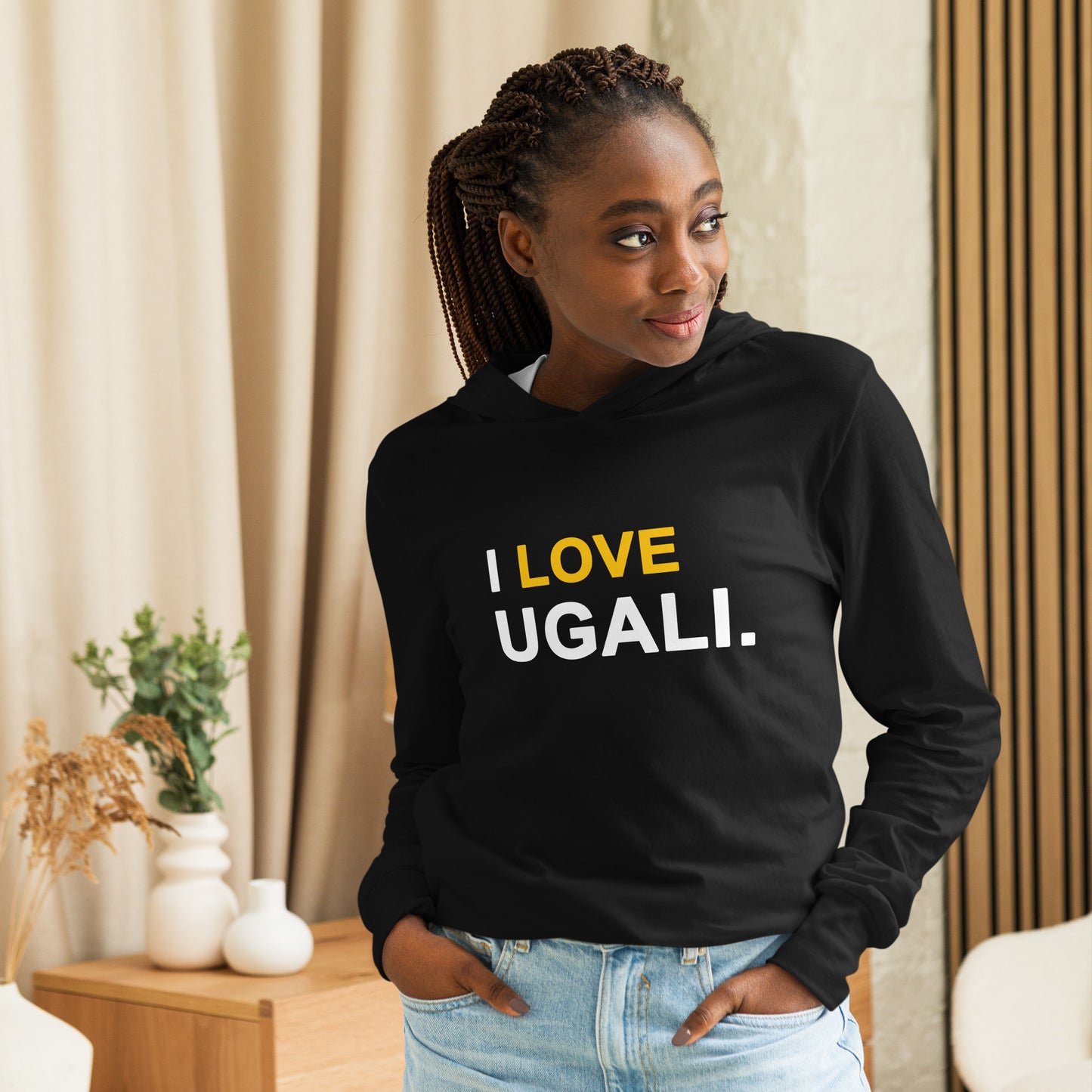 I Love Ugali Unisex hooded long-sleeve t-shirt