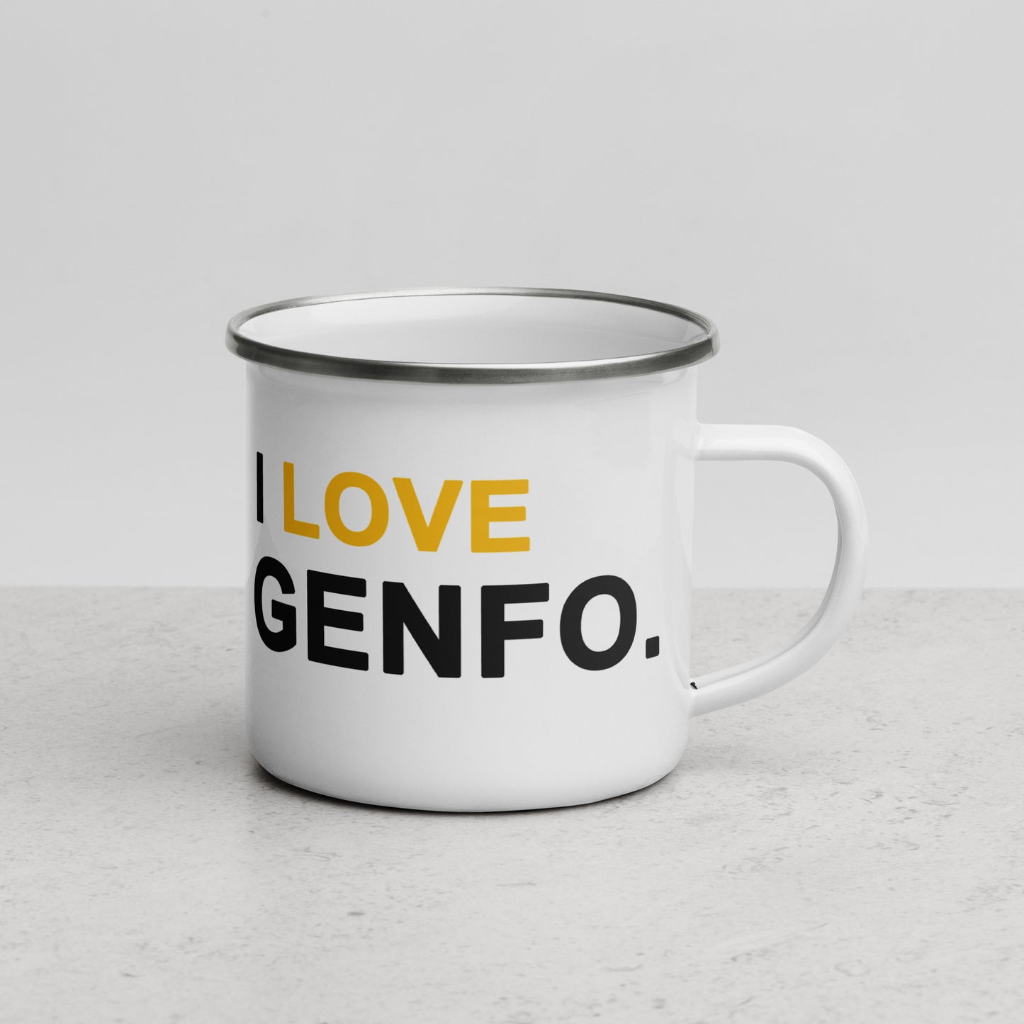 Enamel 'Genfo' Outdoors Mug